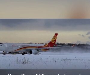 خروج هواپیمای Hong Kong Airlines از مسیر تاکسی‌وی در فرودگاه نیوچیتوسه ژاپن