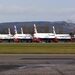 تصویری از هواپیماهای ایرباس A320 و A321 هواپیمایی بریتانیا، پارک شده در باند فرودگاه Glasgow اسکاتلند