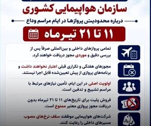 محدودیت پروازهای داخلی و بین‌المللی از ۱۱ تا ۲۱ تیرماه