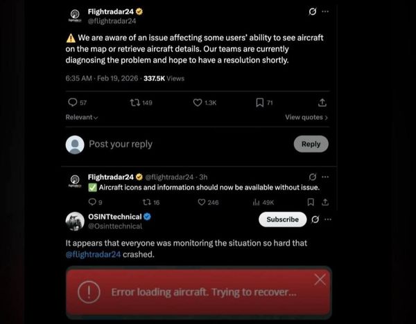 اختلال موقتی فلایت‌رادار
 پس از هجوم کاربران برای رصد پروازهای منطقه