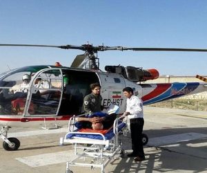 انتقال کشاورز قطع عضو شده با بالگرد اورژانس هوایی به بیمارستان