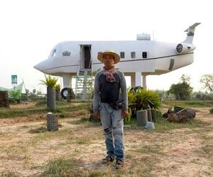 کارگری در کامبوج با پس‌اندازش خانه‌ای به‌شکل هواپیما ساخت