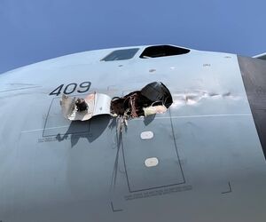 تصویری از خسارت وارده بر ایرباس A400M نیروی هوایی اسپانیا در برخورد با پرنده