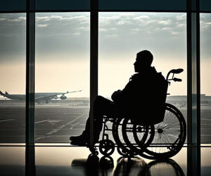 روزنامه‌نگار توانخواه مجبور به خزیدن داخل هواپیما شد! +عکس
