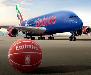 امارات با رنگ‌آمیزی جدید ایرباس A380، به استقبال فصل جدید بازی‌های NBA می‌رود +عکس